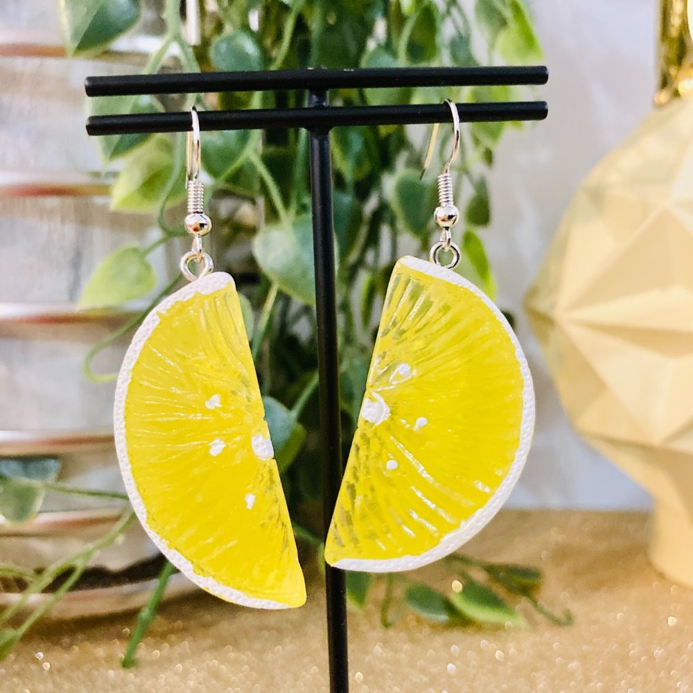 Cut Lemon Earrings, Fruit,